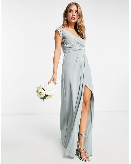 Tfnc Bridesmaid lace back maxi dress in sage