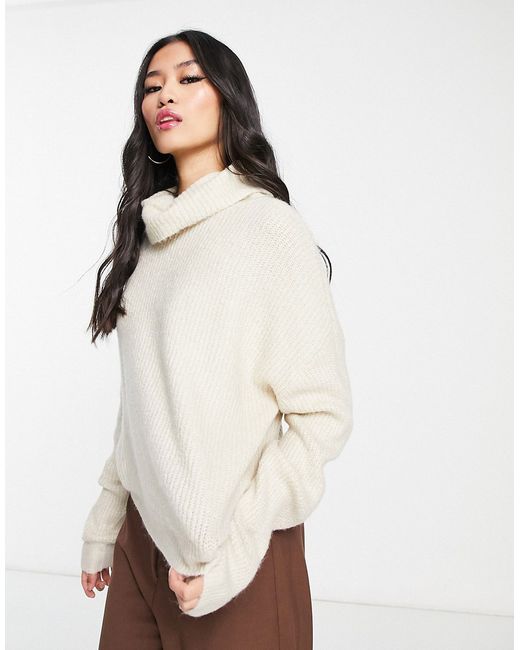Jdy soft ribbed roll neck knitted sweater in cream-