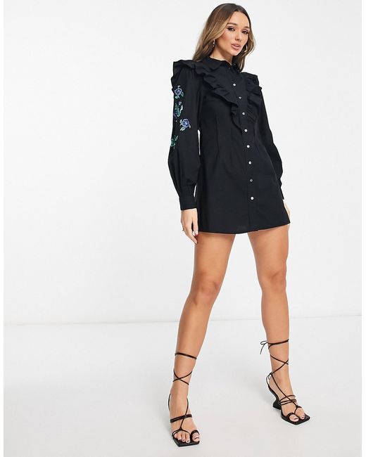 Y.A.S embroidered sleeve button through mini dress in