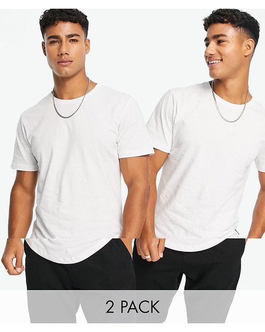 Only & Sons 2 pack longline curved hem t-shirt in