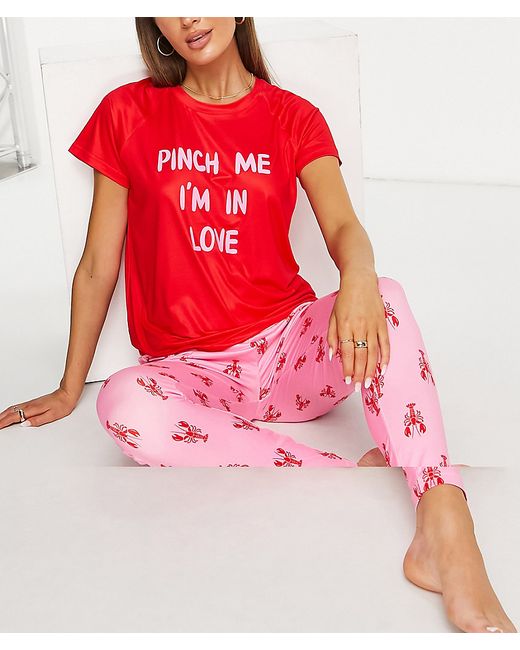 Loungeable Valentine lobster leggings pajama set in and red