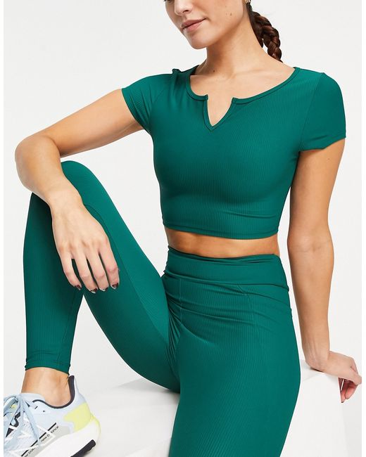 South Beach cap sleeve crop top in forest