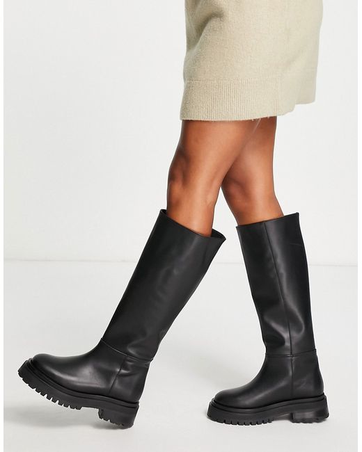 Other Stories leather flat chunky sole knee high boots in