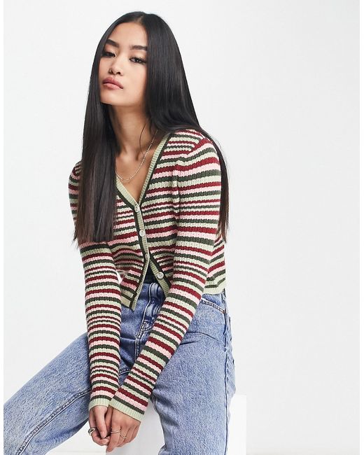 Urban Revivo stripe v neck cropped knitted top in