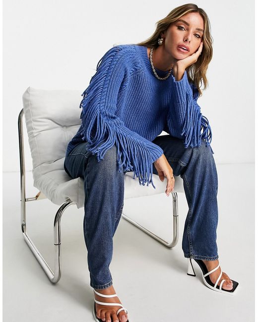 Whistles oversized cable knit sweater with fringe sleeves in bold