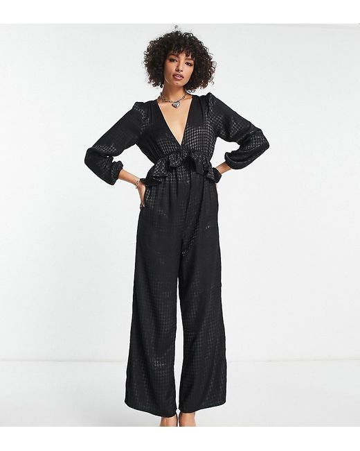 Only Tall frill detail jumpsuit in houndstooth