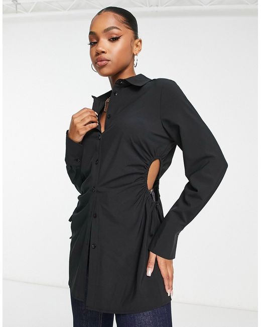 New Look ruched cut out long sleeved shirt in