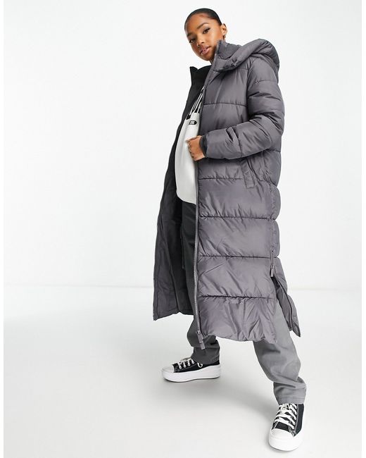 New Look longline padded coat with hood in