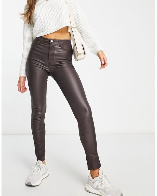 New Look lift and shape high waisted super skinny coated jeans in dark