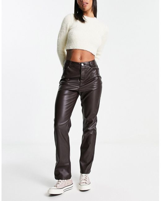 New Look faux leather straight leg pants in