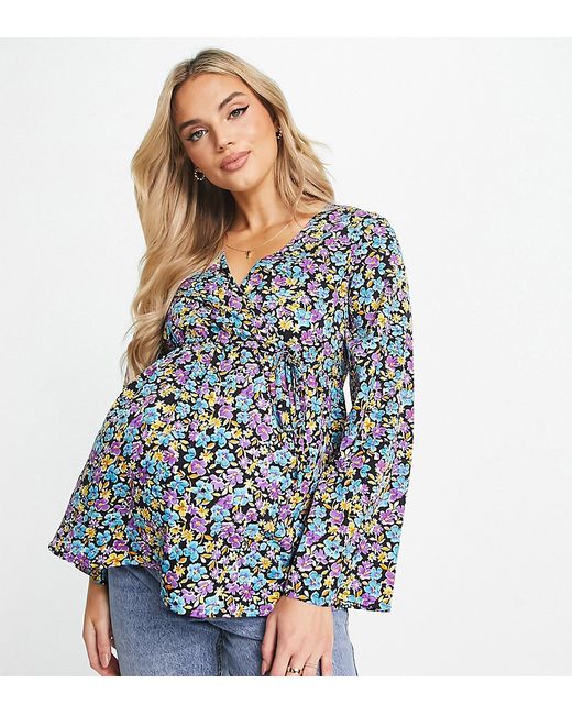 New Look Maternity long sleeve wrap blouse in floral