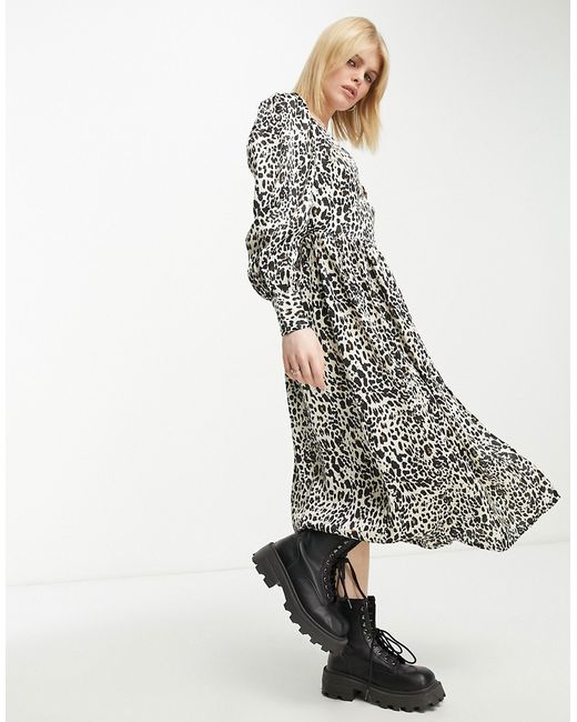 Violet Romance satin wrap midi dress in leopard print-