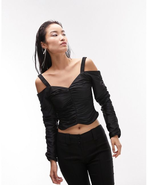 TopShop long sleeve ruched top in