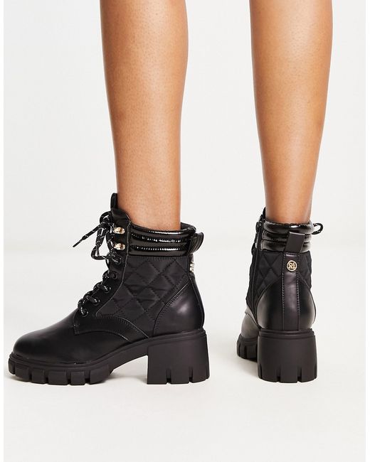 River Island lace-up quilted hiker boots in