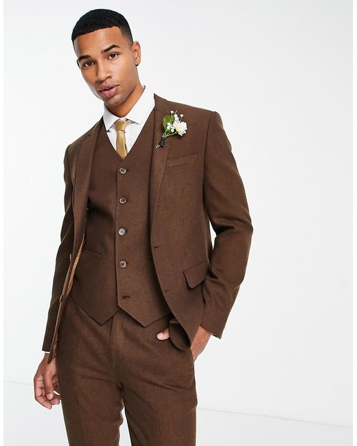 Asos Design wedding skinny wool mix suit jacket in basketweave texture