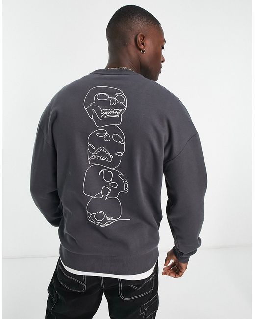 Jack & Jones Originals oversized hoodie with skull back print in dark