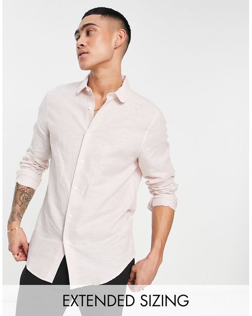 Asos Design Wedding smart linen regular fit shirt with penny collar in