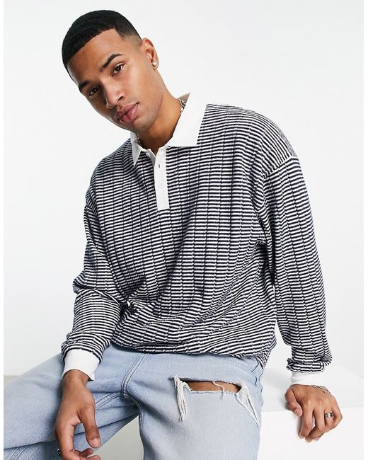 Asos Design oversized polo sweatshirt in stripe texture