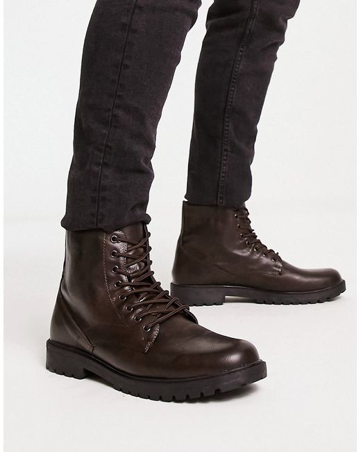 New Look chunky faux leather boots in dark