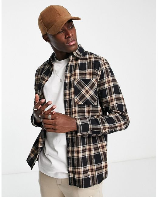 New Look check shirt in camel-