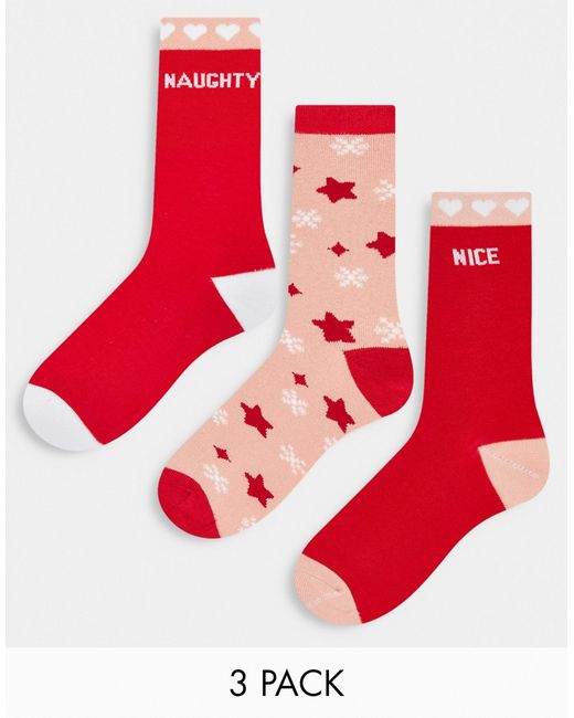 Threadbare 3 pack valentines naughty and nice socks in red