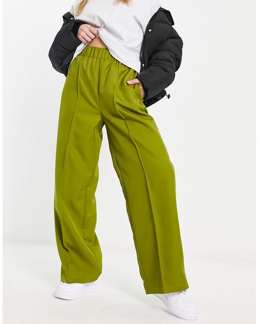 Asos Design elastic waist tailored pants in khaki