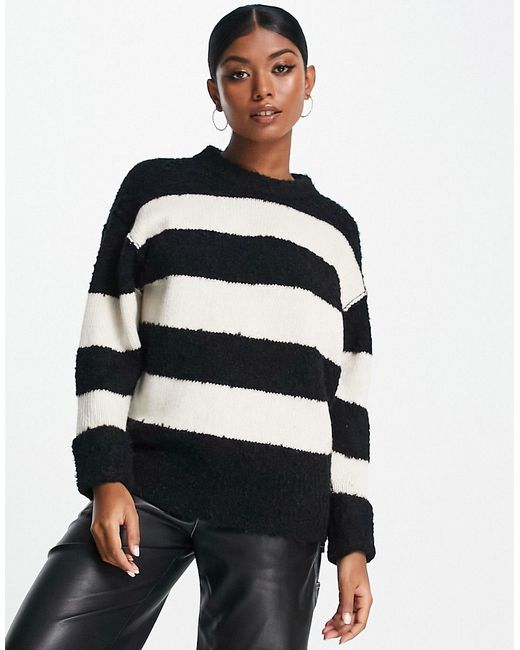 Asos Design sweater in mixed yarn stripe black and white-