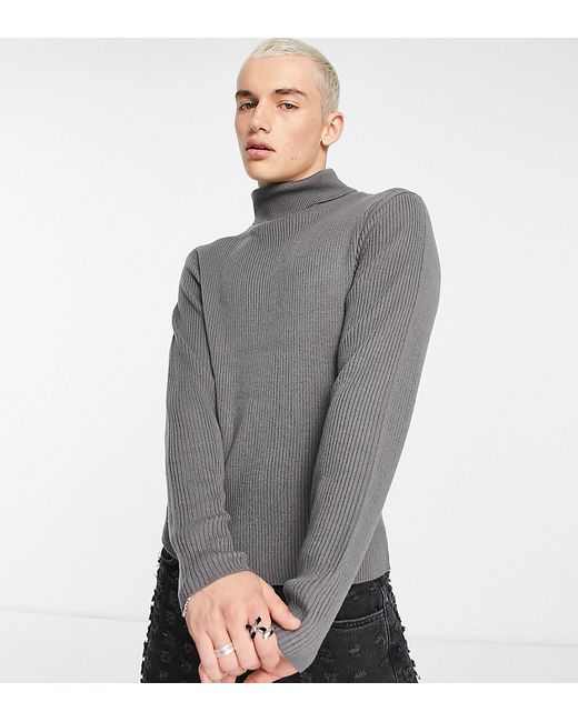 Collusion rib knit turtle neck sweater in steely