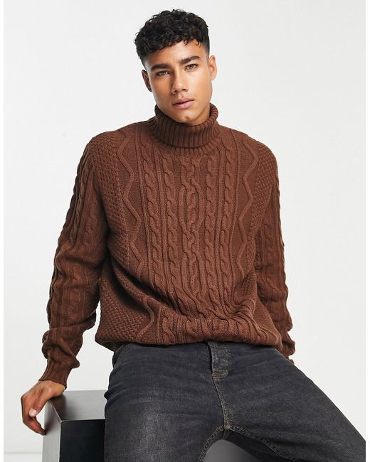 Asos Design heavyweight cable knit roll neck jumper in
