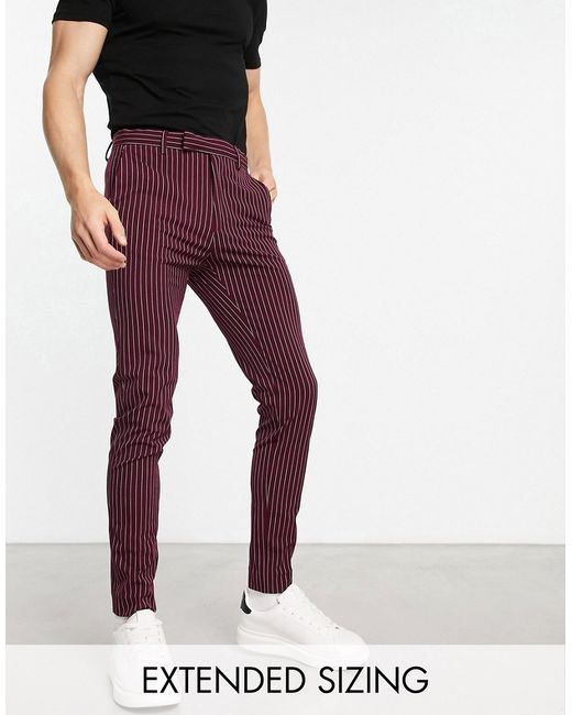 Asos Design smart super skinny pants in burgundy pin stripe-