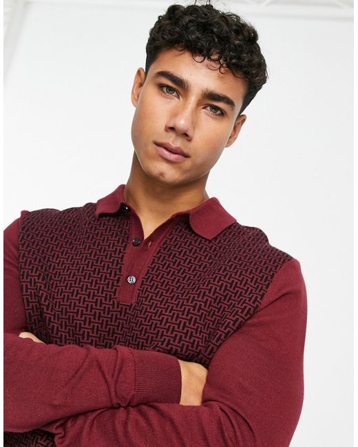 New Look slim fit retro polo shirt in dark burgundy-