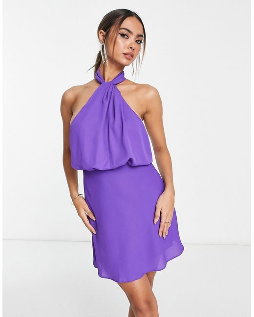 Asos Design cross halterneck midi dress in georgette lilac-