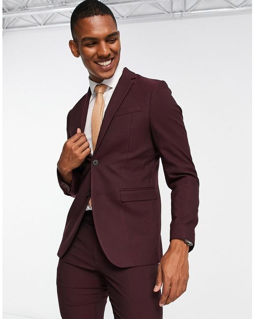 New Look skinny suit jacket in burgundy-