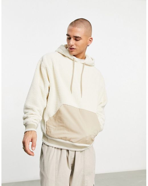 Asos Design oversized hoodie in micro borg with contrast pocket-