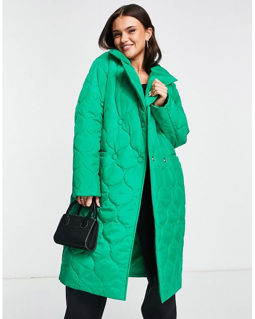 Miss Selfridge longline puffer coat in bright