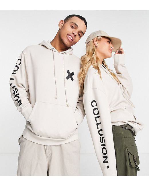 Collusion logo hoodie in off-