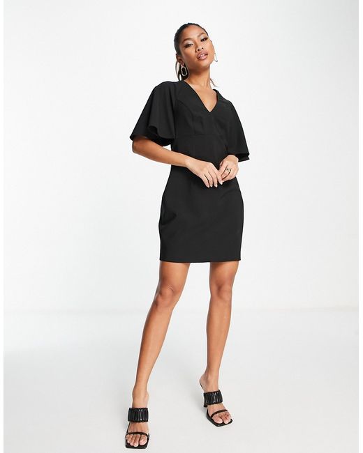 Asos Design v neck mini dress with fluted sleeve in