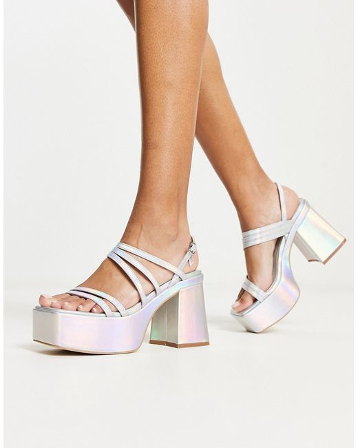 Steve Madden Bossy platform shoes with flared heel in iridescent