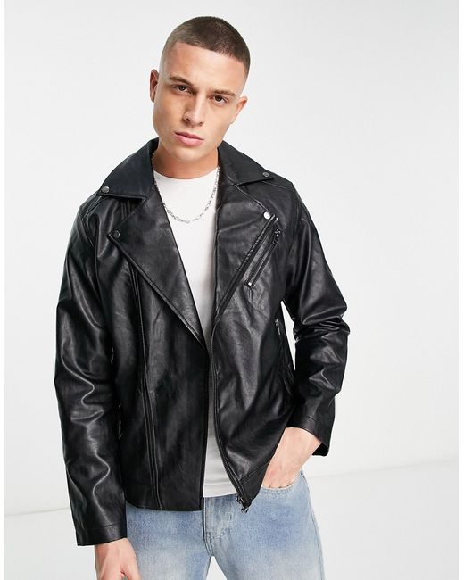 Jack & Jones faux leather moto jacket in