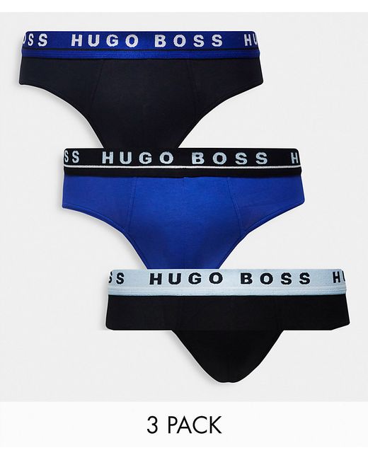 Boss Bodywear BOSS 3-pack briefs with all-over logo waistband in blue/navy/black-