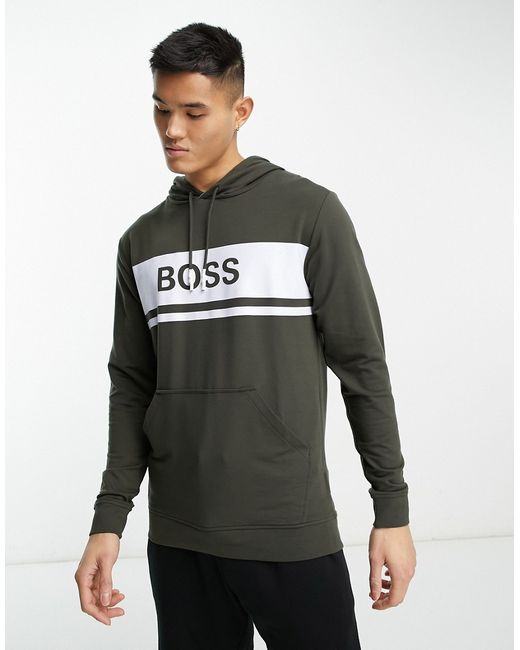 Boss Bodywear logo hoodie in khaki-