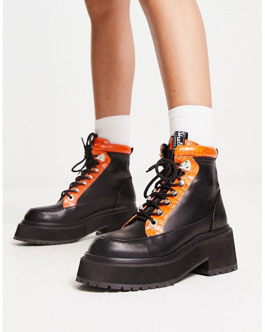 Shellys London Aster chunky combat boots in and orange