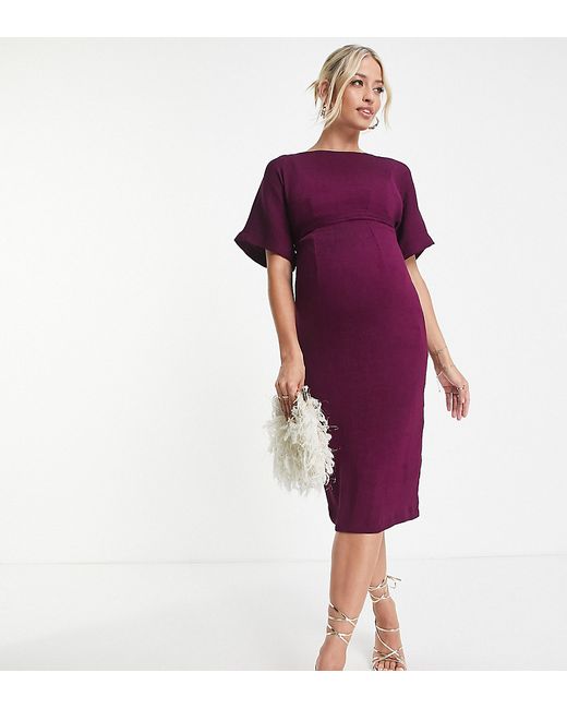 Closet London Maternity ribbed pencil midi dress in plum-