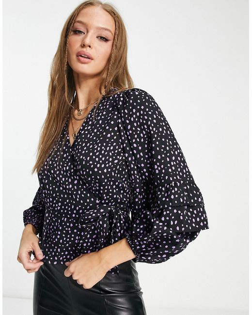New Look floral wrap long sleeve blouse in