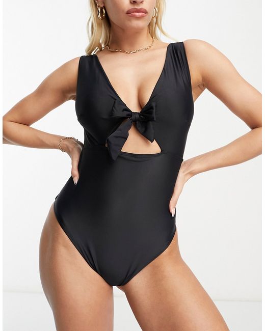 Asos Design Fuller Bust cut out swimsuit with tie detail in