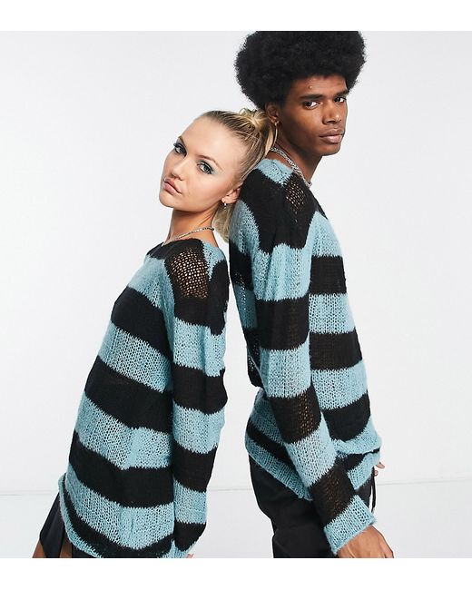 Collusion knit open stitch striped sweater in and blue