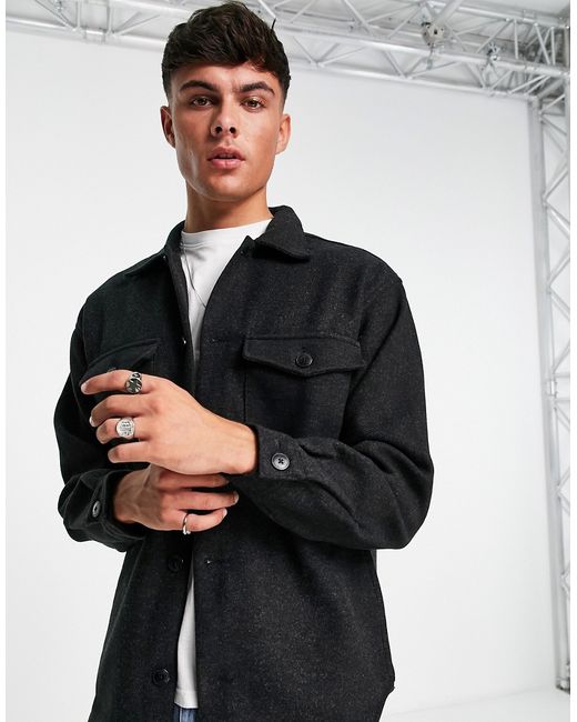 Jack & Jones Originals faux wool overshirt with pockets in