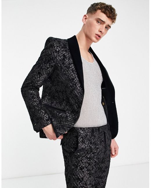 Twisted Tailor barbee smoking suit jacket in jacquard with floral embroidery