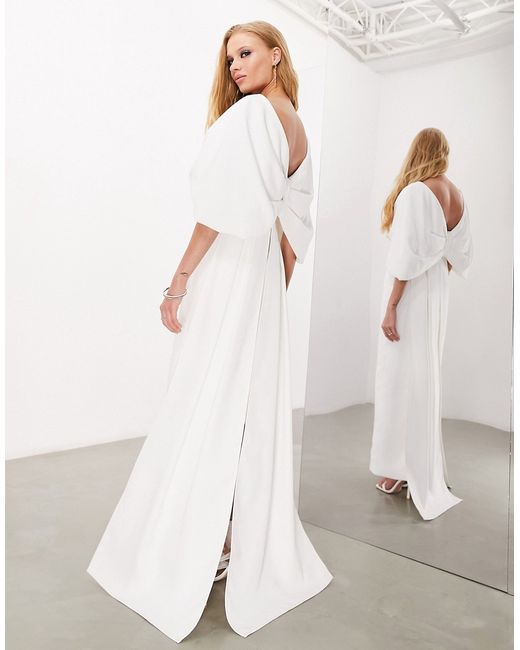 ASOS Edition Dahlia crepe bow back maxi wedding dress in ivory-