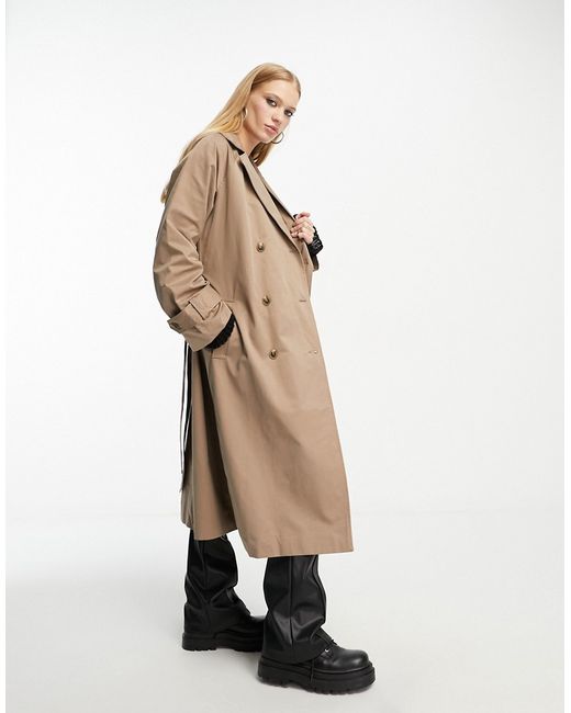 Object cotton blend tie waist trench coat in